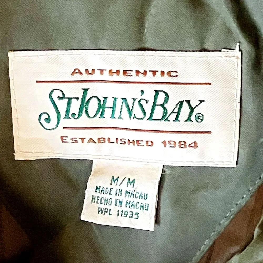 St Johns Bay Vintage Winter Jacket Hooded M Army Green Removable Liner Quilted